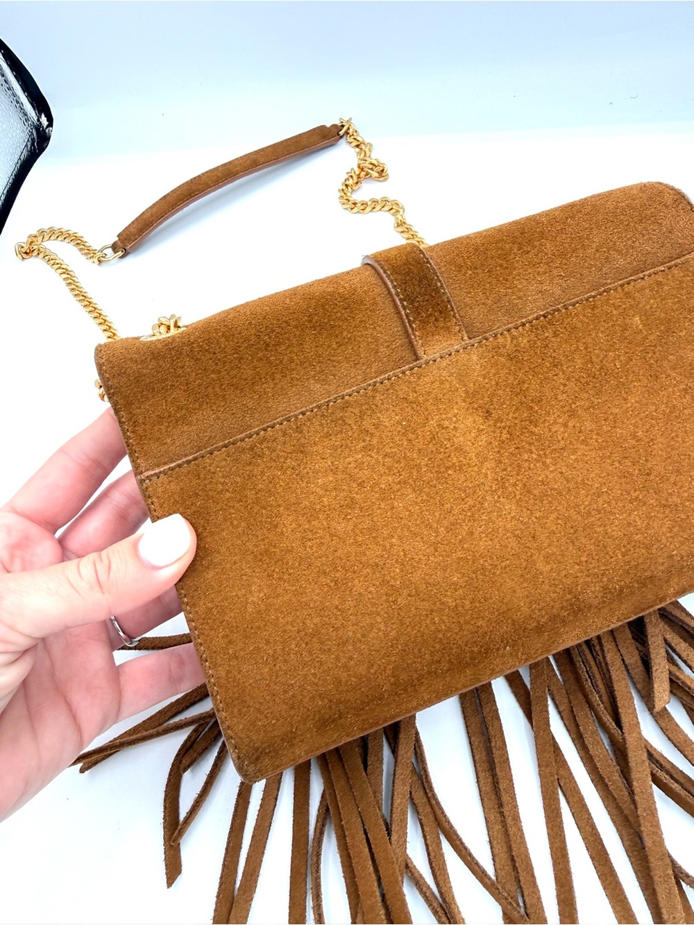 Saint Laurent YSL Tan Brown Suede Fringe Kate Bag with Gold Chain - Picture 3 of 15